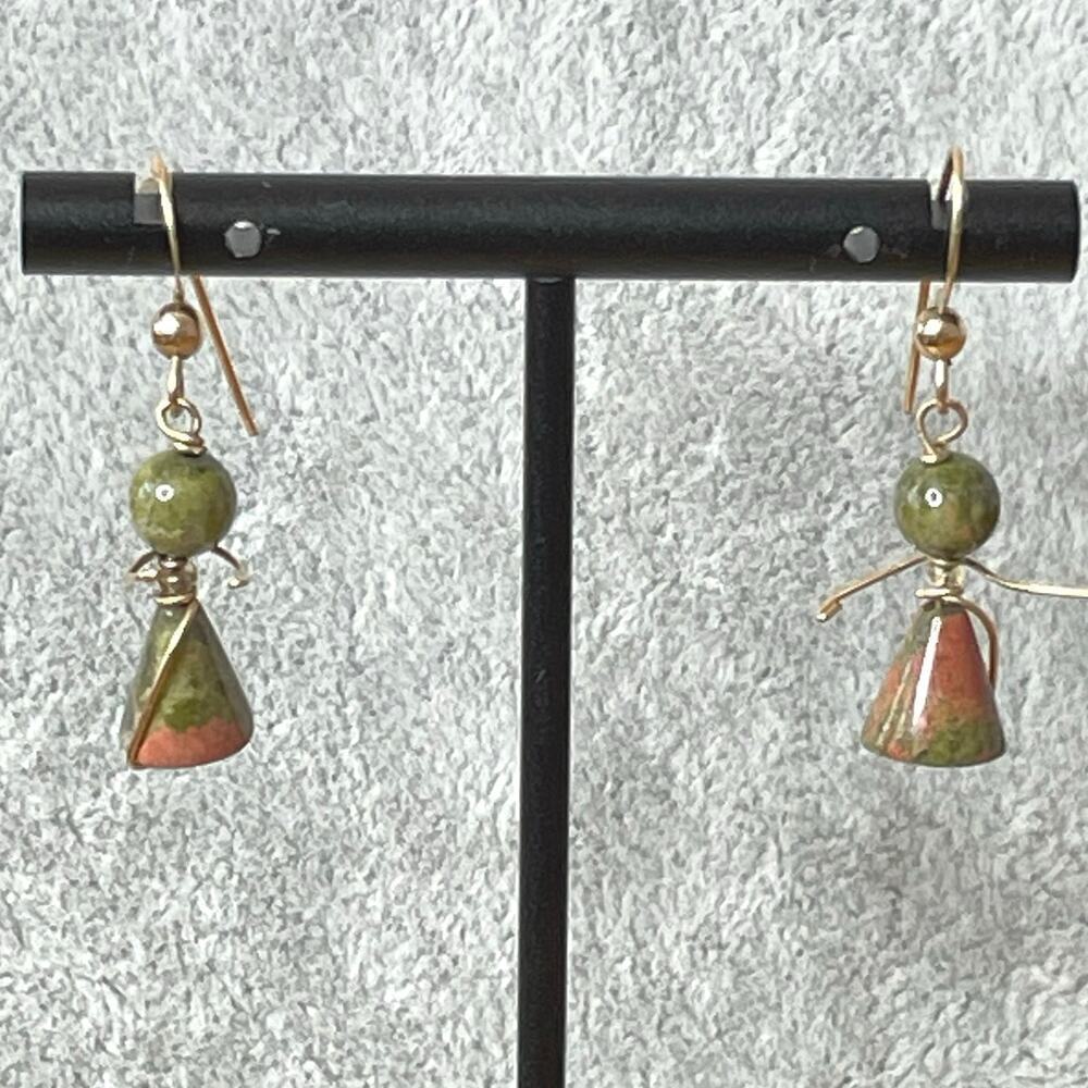 Vintage artisan drop earrings stone women angels dangle